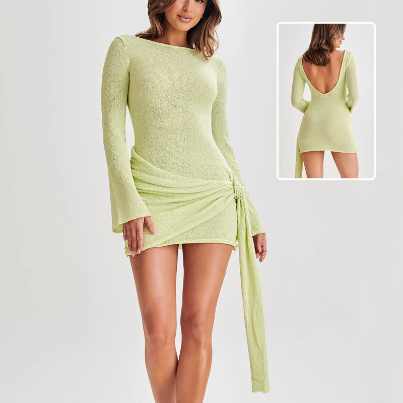 Slim Fit Long Sleeve Backless Mini Dress – Elegant Y2K Style Women Dress