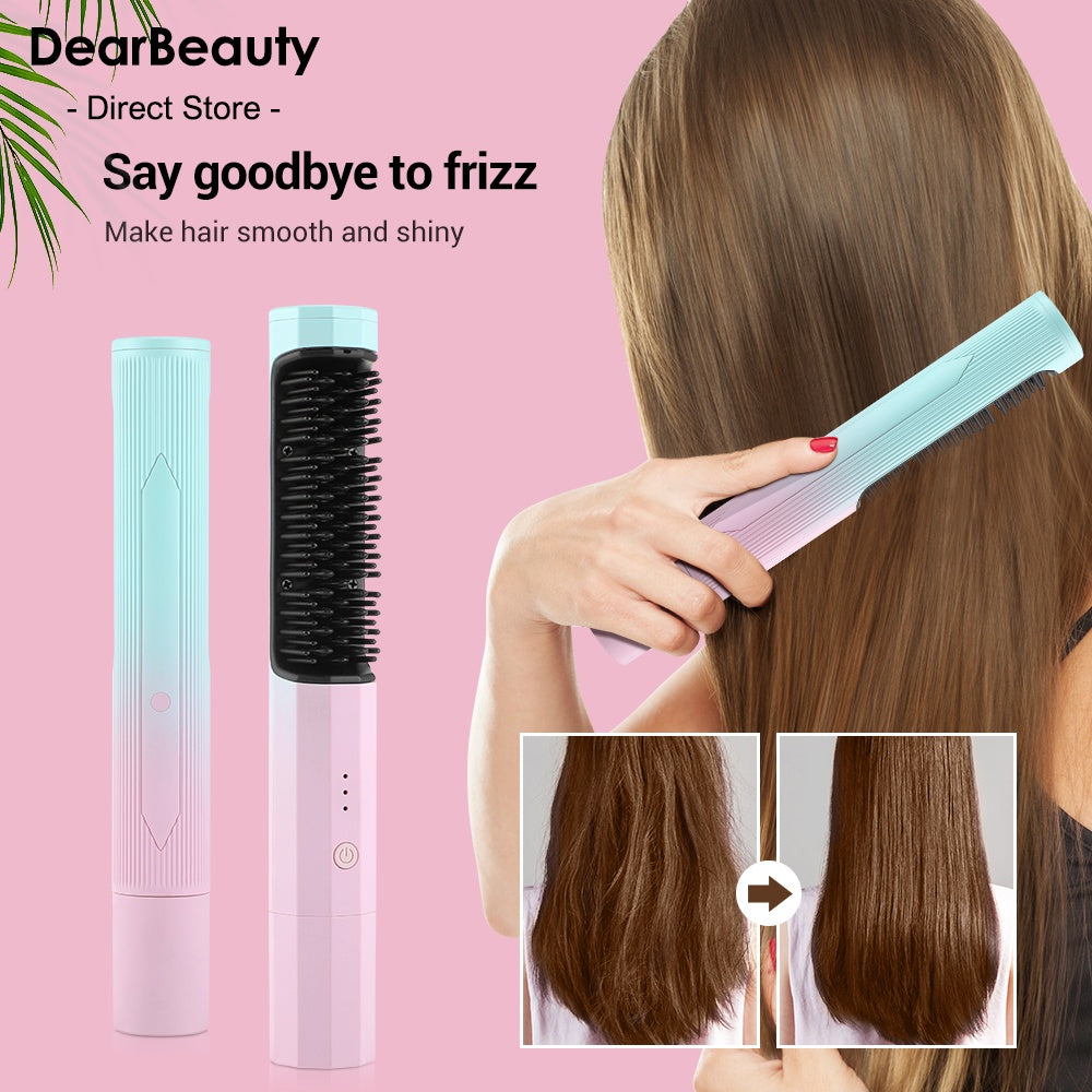Wireless Hair Straightening Comb Portable Rechargeable Hair Brush