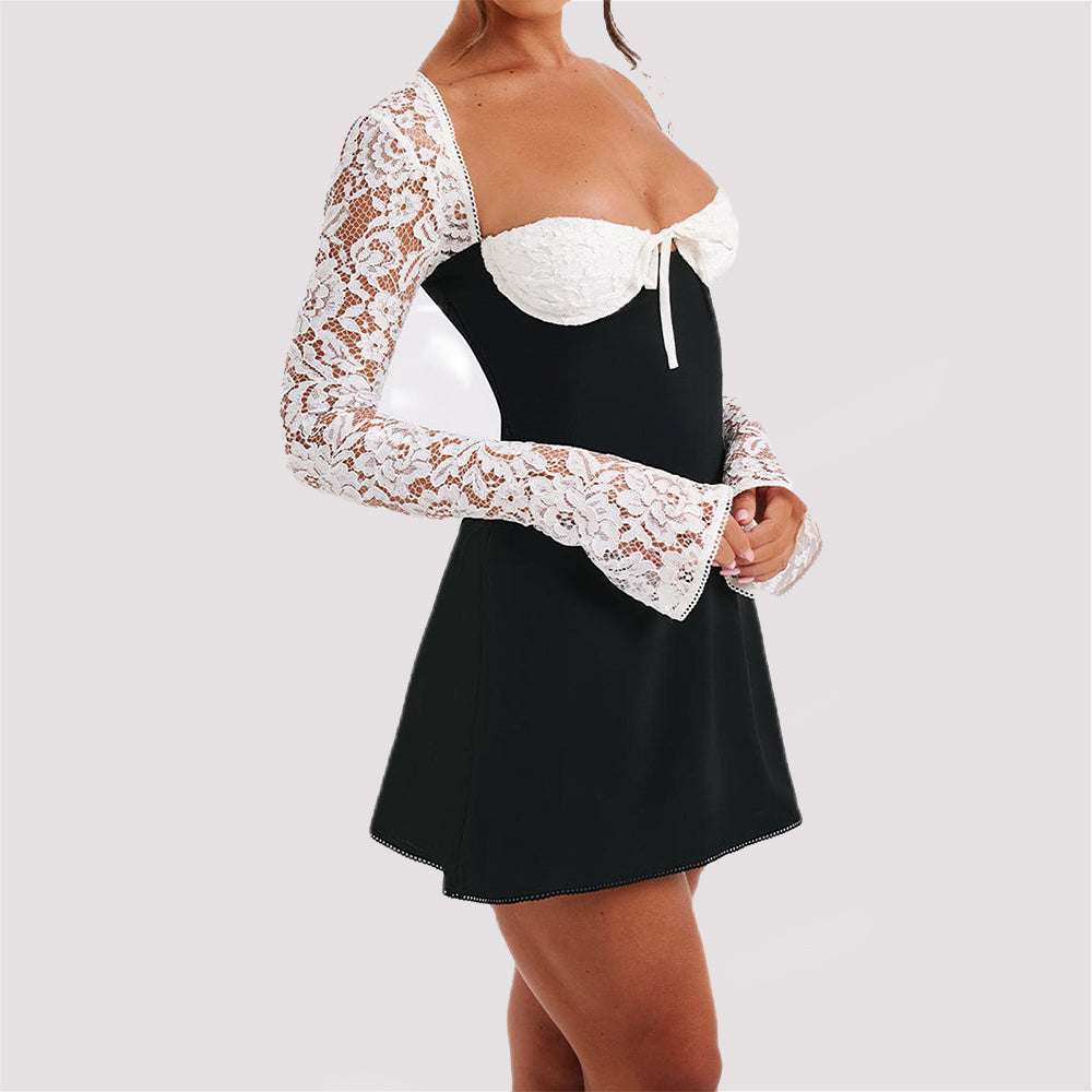 Y2K Lace Corset Mini Dress – Sexy Long Sleeve Women Dress