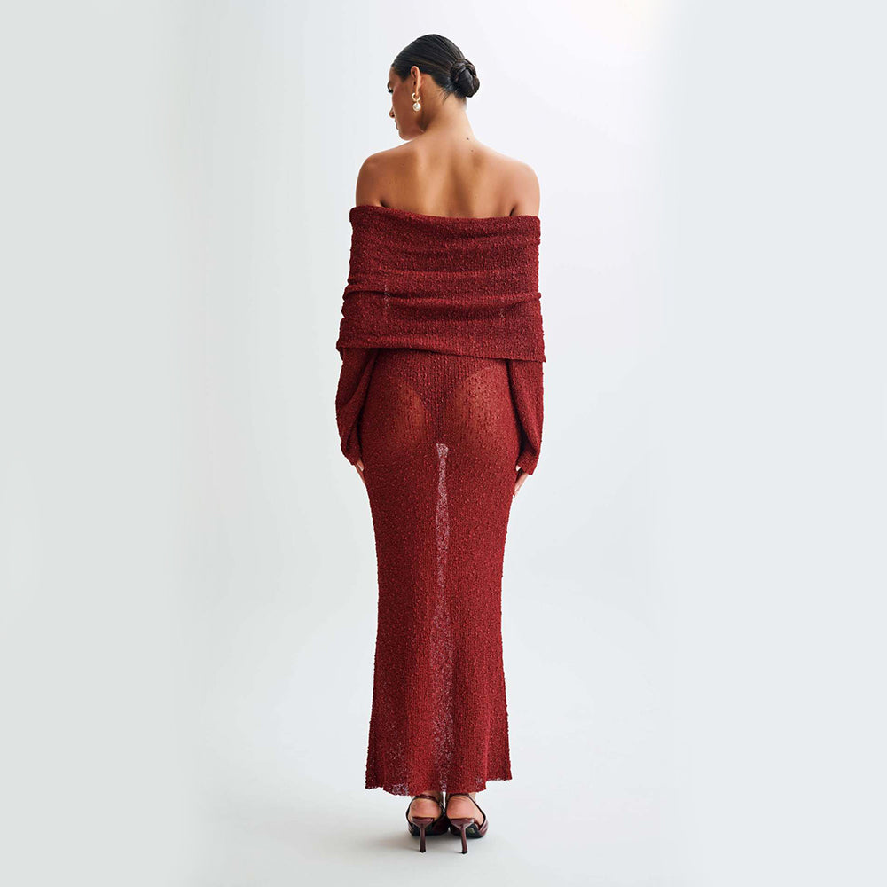 Elegant One Shoulder Long Sleeve Maxi Dress