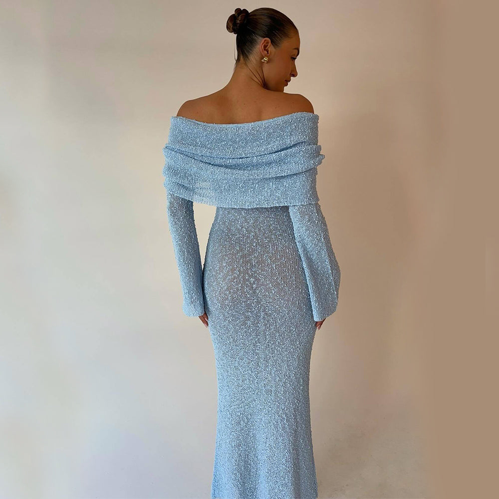 Elegant One Shoulder Long Sleeve Maxi Dress