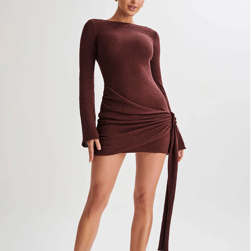 Slim Fit Long Sleeve Backless Mini Dress – Elegant Y2K Style Women Dress